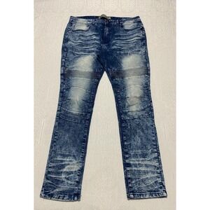 Denim‎ & Rivets Premium Moto Jeans Men's Size 38 Acid Wash Stretch Whiskers